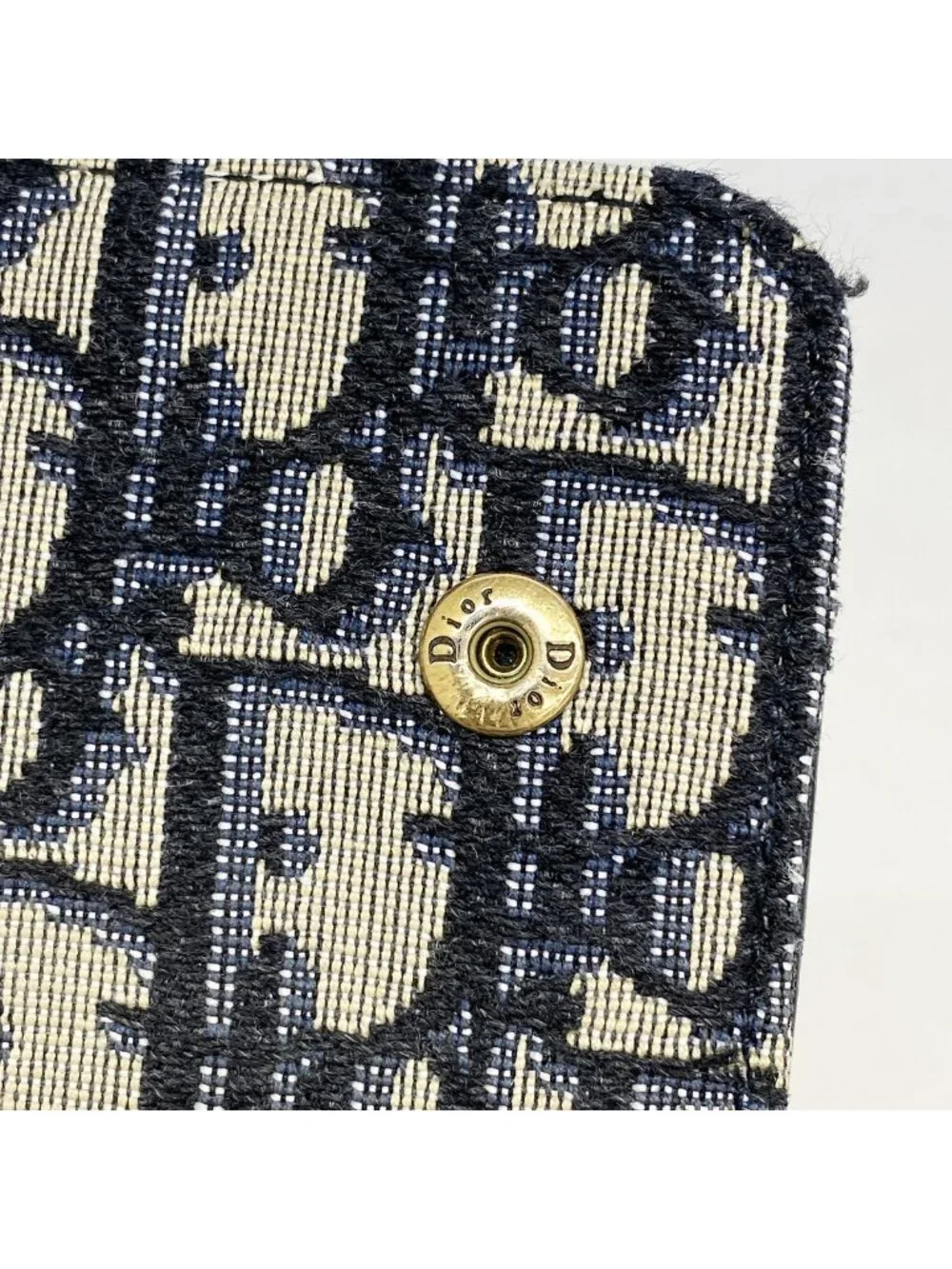 Dior Trifold Wallet Oblique Saddle Canvas Navy Gold
